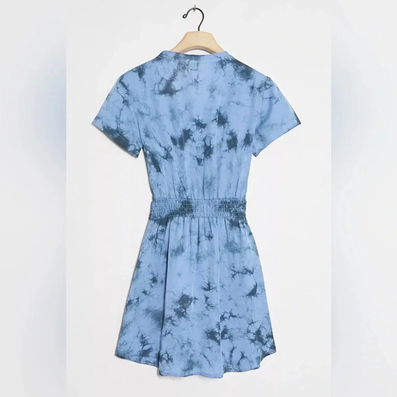 Anthropologie Cloth & Stone Liv Tie-Front Mini Dress tie dye tencel lyocell blue - Picture 2 of 12